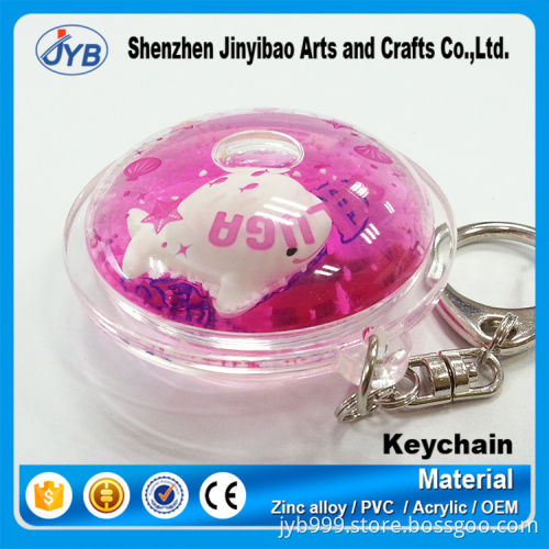 custom fashion floating acrylic keyring round shape liquid inside keychain